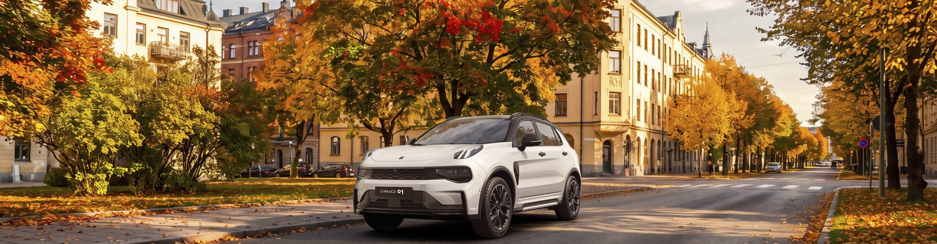 Lynk & Co 01 vid träd i höstfärger